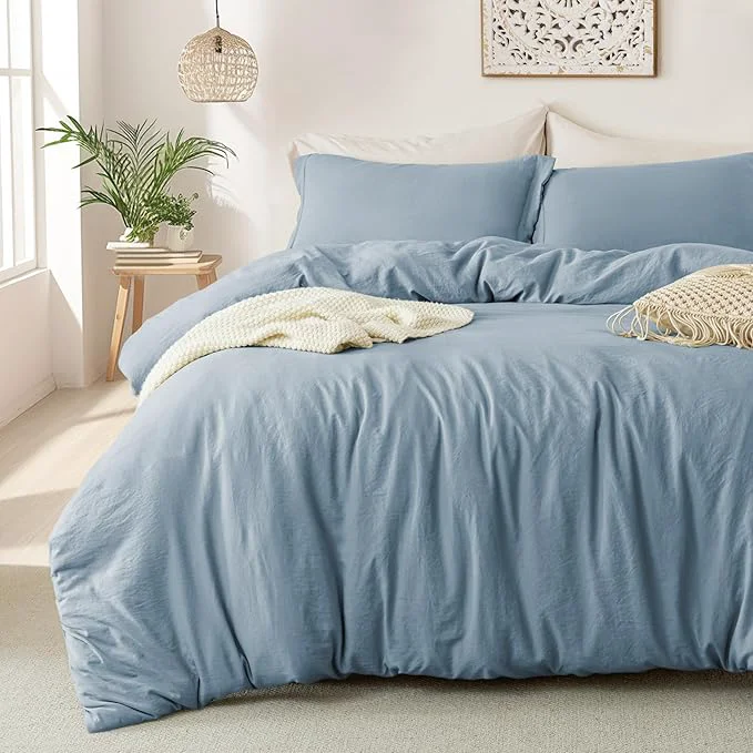 Official MILDLY Super Soft Duvet Cover 2pcs – Washed Microfiber Haze Blue Comforter Cover Set with Zipper Closure amp Corner Ties No Comforter High-Performance