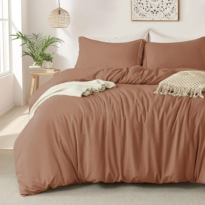 Exclusive MILDLY Super Soft Duvet Cover – Washed Microfiber Mocha Comforter Cover Set 3 Pieces with Zipper Closure amp Corner Ties Environmentally Friendly
