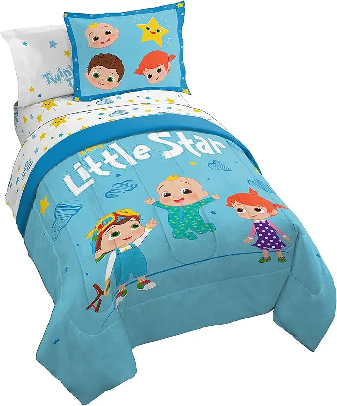 Organic Jay Franco CoComelon Little Star 7 Piece Full Size Bed Set – Includes Comforter amp Sheet Set – Bedding Features JJ YoYo amp Tomtom – Super Soft Fade Resistant Microfiber CoComelon Product Easy-to-Use