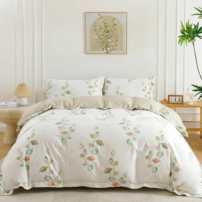 Selected OAITE Duvet Cover Set Twin Size Floral Pattern Ultra Soft Cotton Duvet Cover Sets 3-PC Breathable Duvet Cover with Zipper Closure amp Corner Ties 2 Pillow Shams 1 Duvet Cover Premium