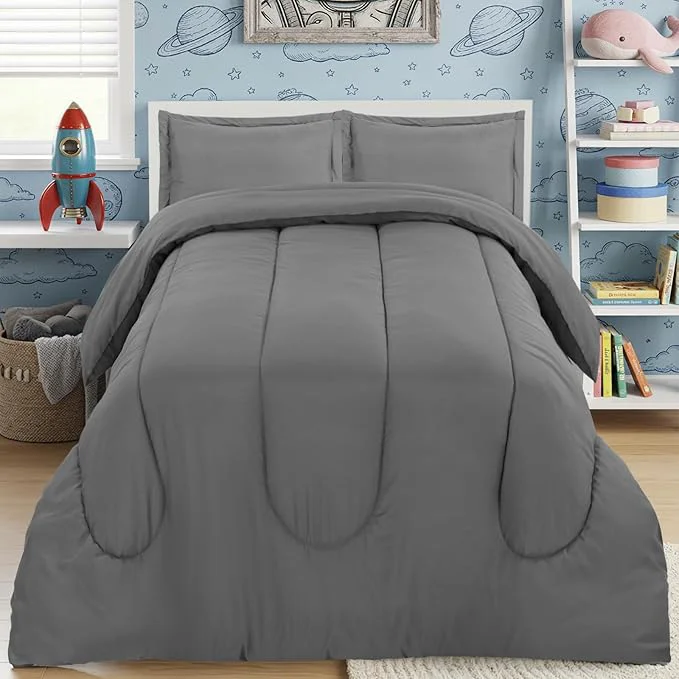 Reliable Utopia Bedding Grey Kids Comforter Set with 2 Pillow Shams 3 Piece Soft Microfiber Twin Bed Comforter with Pillow Shams Printed Kids Bedding for Boys and Girls Lightweight Breathable Easy Care Premium Material