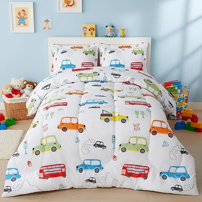 High-Grade Utopia Bedding Car Kids Comforter Set with 2 Pillow Shams 3 Piece Soft Microfiber Twin Bed Comforter with Pillow Shams Printed Kids Bedding for Boys and Girls Lightweight Breathable Easy Care