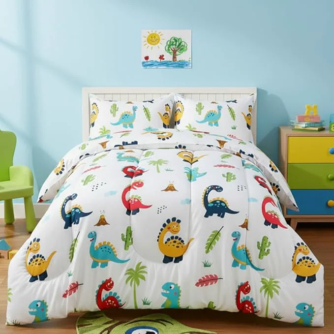 Responsible Utopia Bedding Dinosaur Kids Comforter Set with 2 Pillow Shams 3 Piece Soft Microfiber Twin Bed Comforter with Pillow Shams Printed Kids Bedding for Boys and Girls Lightweight Breathable Easy Care Recyclable