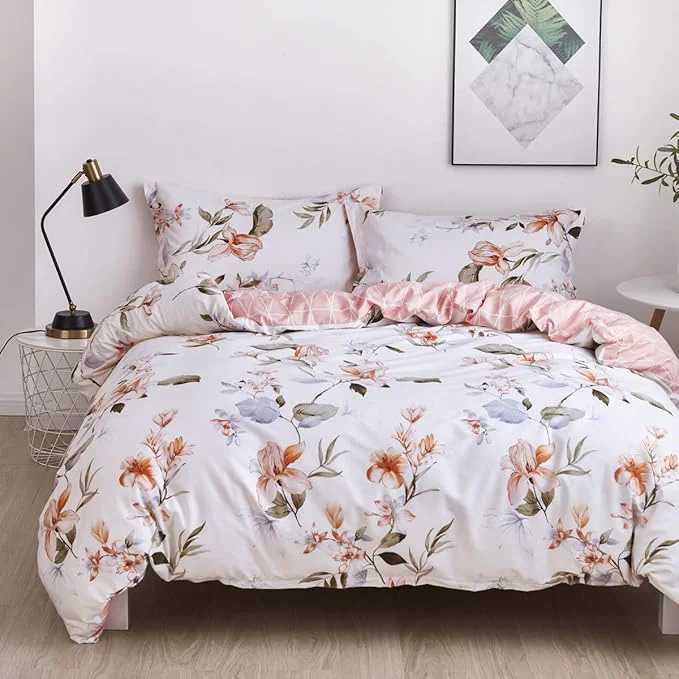 Official OAITE Duvet Cover Set Cotton Comforter Cover with Floral Pattern Duvet Cover Set Soft Bedding Set Includes with 3 Piece 2 Pillow Shams 1 Duvet Cover Superior