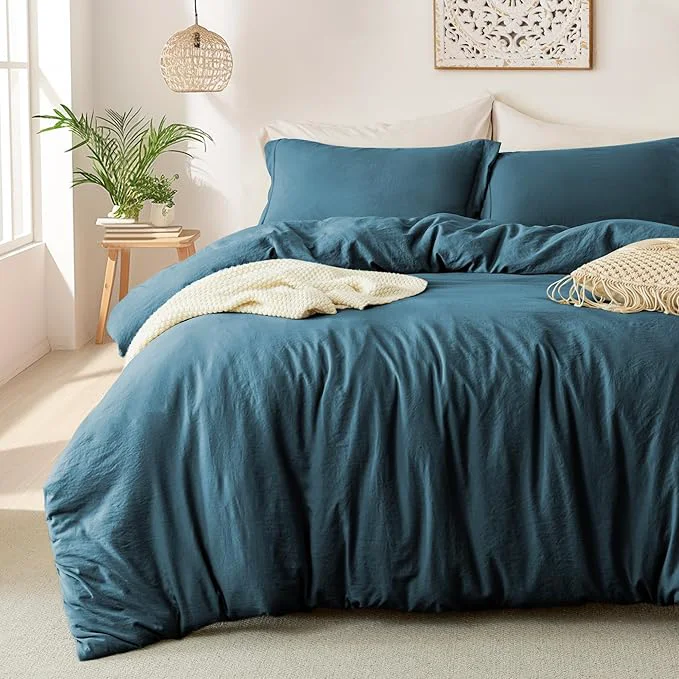 Traditional MILDLY Super Soft Duvet Cover – Washed Microfiber Peacock Blue Comforter Cover Set 3 Pieces with Zipper Closure amp Corner Ties No Comforter Modern
