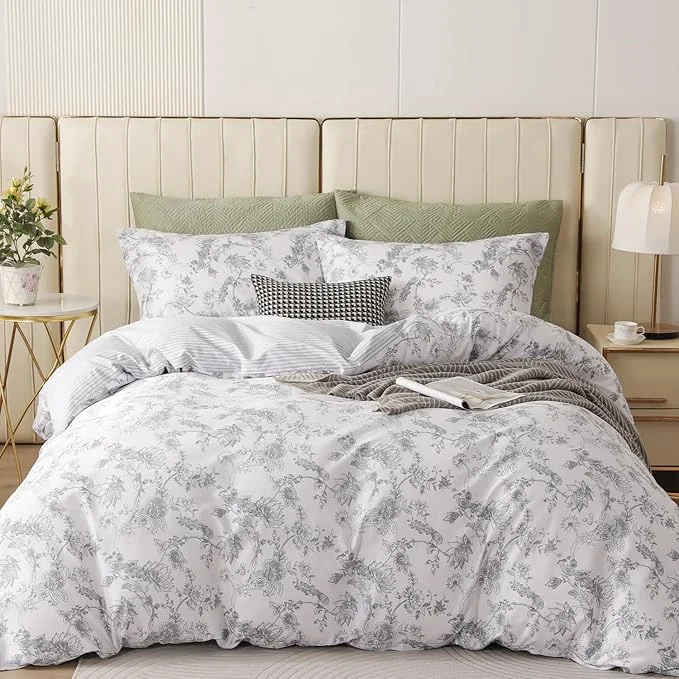 Optimized OAITE Duvet Cover Set Cotton Comforter Cover with Leaf Pattern Duvet Cover Set Soft Bedding Set Includes with 3 Piece 2 Pillow Shams 1 Duvet Cover Sophisticated