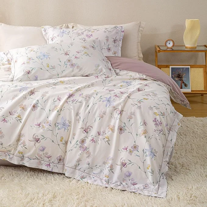 Traditional OAITE Duvet Cover Set King Size Floral Pattern Ultra Soft Cotton Duvet Cover Sets 3-PC Breathable Duvet Cover with Zipper Closure amp Corner Ties 2 Pillow Shams 1 Duvet Cover World-Class