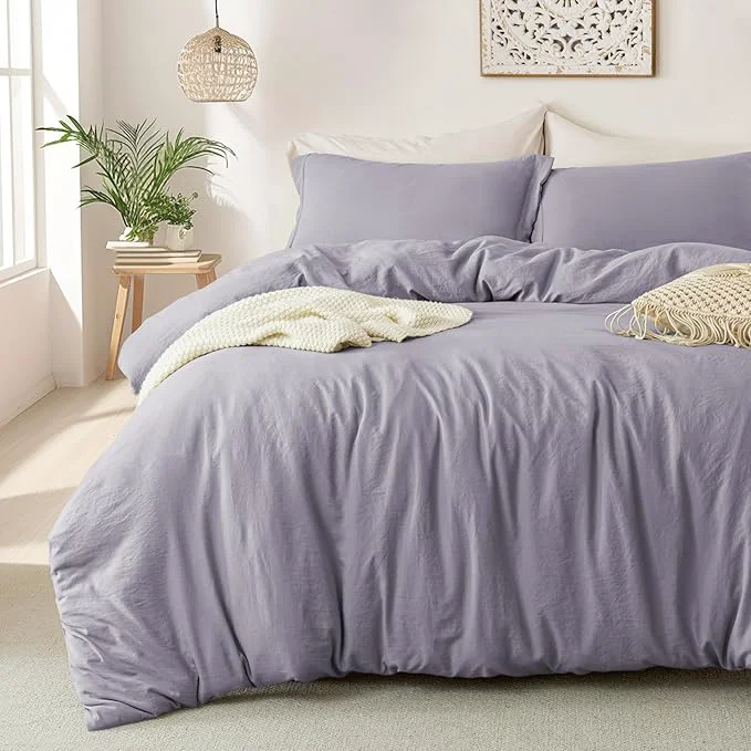 Practical MILDLY Super Soft Duvet Cover – Washed Microfiber Grayish Lavender Comforter Cover Set 3 Pieces with Zipper Closure amp Corner Ties No Comforter Clean