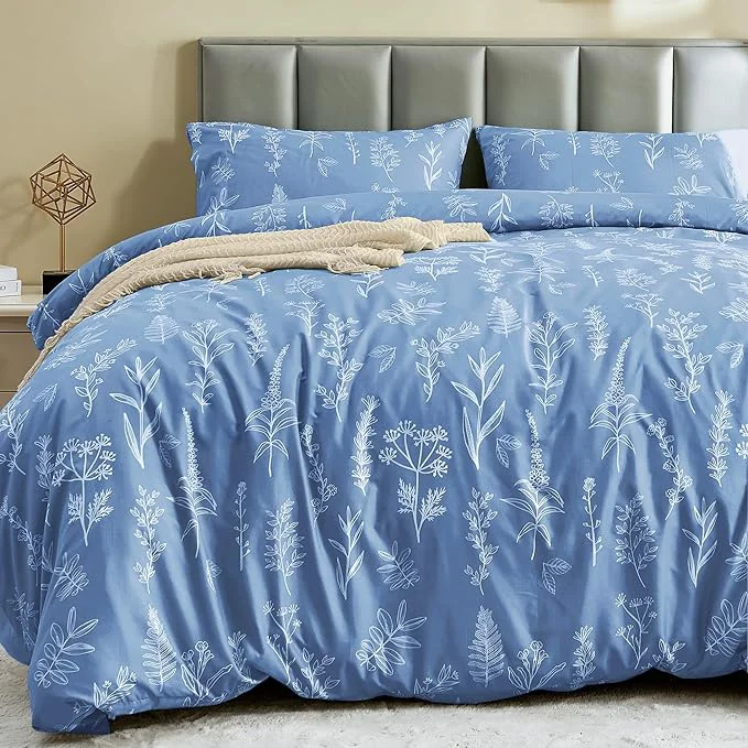 Next-Generation MUXHOMO Duvet Cover Full Size Reversible Floral Ice Blue Duvet Cover Set with Zipper Closure 3 Pieces Botanical Patterns Soft Microfiber Bedding Set with 4 Ties 80 quot x90 quot 2 Pillow Cases Sustainable