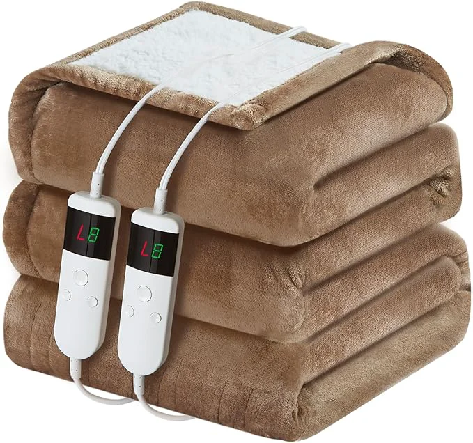 Original Electric Heated Blanket King Size 90 39 39 x100 39 39 Soft Flannel amp Sherpa Electric Blanket with 10 Heating Levels Automatically Shut Down After 8h with Overheat Protection Machine Washable Durable