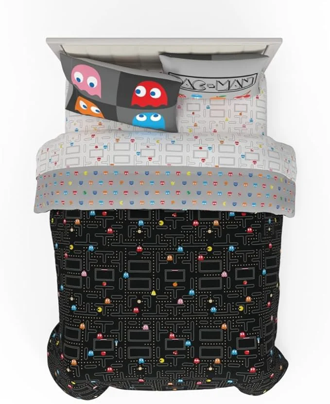 Elegant Pac-Man Gaming Bedding 7 Piece Super Soft Cozy Reversible Comforter and Sheet Set with Sham Full ly Licensed Product by Franco Professional