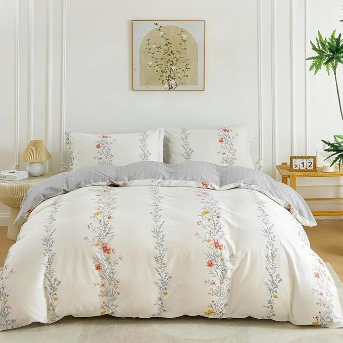 Proven OAITE Duvet Cover Set King Size Floral Pattern Ultra Soft Cotton Duvet Cover Sets 3-PC Breathable Duvet Cover with Zipper Closure amp Corner Ties 2 Pillow Shams 1 Duvet Cover Convenient