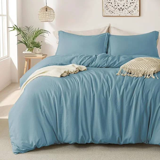 Enhanced MILDLY Super Soft Duvet Cover 2pcs – Washed Microfiber Grayish Blue Comforter Cover Set with Zipper Closure amp Corner Ties No Comforter Secure