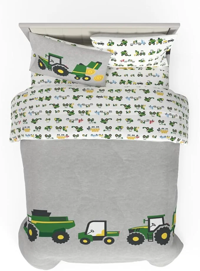 Original Franco Kids John Deere Farm Equipment Bedding 5 Piece Super Soft Comforter and Sheet Set Full ly Licensed Product Practical