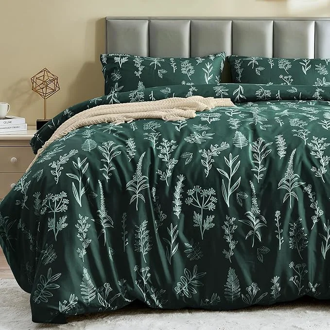 Consistent MUXHOMO Duvet Cover King Size Reversible Floral Forest Green Duvet Cover Set with Zipper Closure 3 Pieces Botanical Patterns Soft Microfiber Bedding Set with 4 Ties 90 quot x104 quot 2 Pillow Cases High-Performance