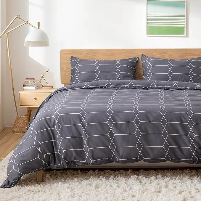 Carefully Designed TOCOMOA Plaid Duvet Cover Set Natural Cotton Soft Comfy Breathable 3 Piece Grey and White Pattern Printed Comforter Cover Bedding Set Queen 90 quot x90 quot Comforter Not Included Safe