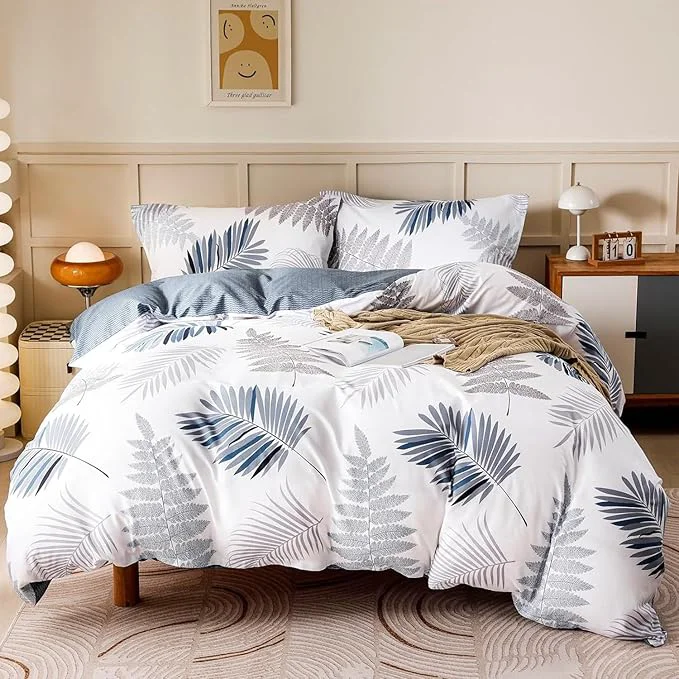 Next-Generation OAITE Duvet Cover Set Cotton Comforter Cover with Leaf Pattern Duvet Cover Set Soft Bedding Set Includes with 3 Piece 2 Pillow Shams 1 Duvet Cover Excellent