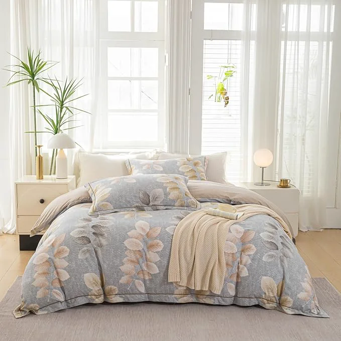 Green OAITE Duvet Cover Set Queen Size Floral Pattern 500 Thread Count Ultra Soft Cotton Duvet Cover Sets 3-PC Breathable Duvet Cover with Zipper Closure amp Corner Ties Smooth