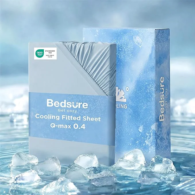 Refined Bedsure Cooling Fitted Sheet King Size for Hot Sleeper King Fitted Sheet Only with 360° Elastic Band Q-Max 0.4 Temperature Regulation Bedding for Night Sweats 16 quot Deep up to 18 quot Blue Proven