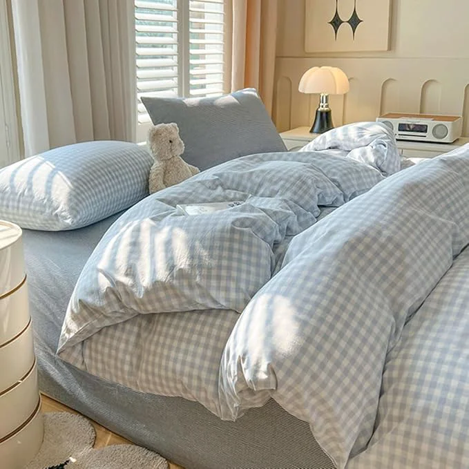 Reusable Nayoroom Gingham Duvet Cover Full Size Blue White Plaid Checkered Comforter Cover Grid Farmhouse Bedding Set 3 Pcs Soft Breathable Washed Microfiber Gifts for Women Men Fine Crafted