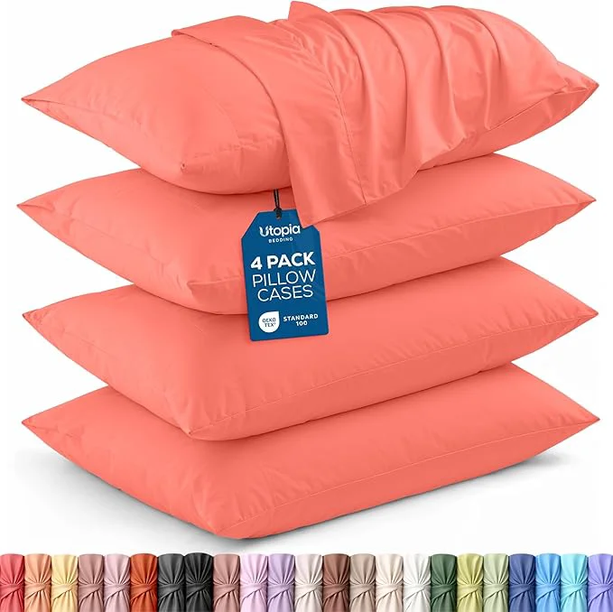 Artisan Utopia Bedding King Pillow Cases – 4 Pack – Envelope Closure – Soft Brushed Microfiber Fabric – Shrinkage and Fade Resistant Pillow Covers King Size 20 X 40 Inches King Coral Healthy