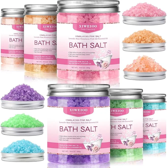 High-Quality 6 Pack Bath Salt KIT for Soaking Himalayan Pink Salt Lavender Orange Rose Pink Official