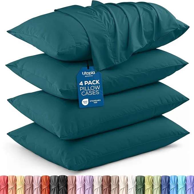 Relaxed Utopia Bedding Queen Pillow Cases – 4 Pack – Envelope Closure – Soft Brushed Microfiber Fabric – Shrinkage and Fade Resistant Pillow Covers Queen Size 20 X 30 Inches Queen Teal Elite