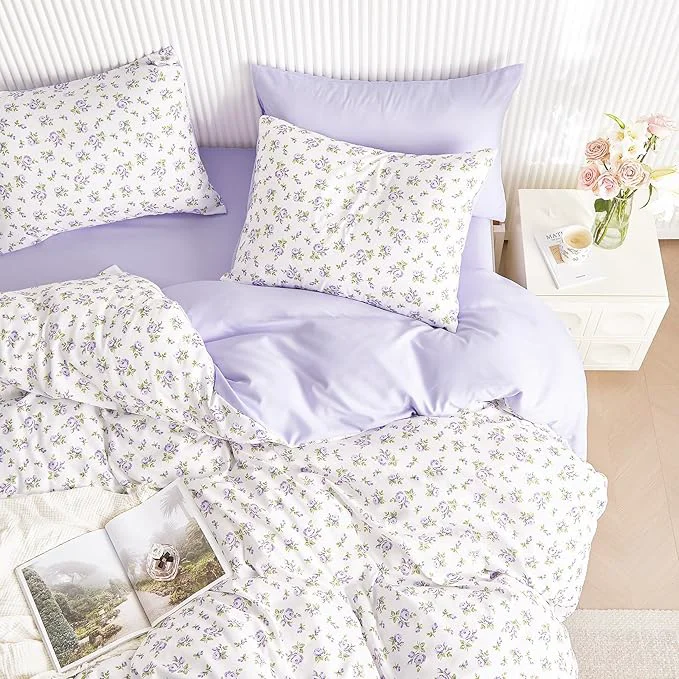 Prestigious Wake In Cloud – Coquette Duvet Cover Set Floral Cottagecore Flower Shabby Chic Cute Aesthetic Soft Lightweight Bedding for Women Teen Girls 3-Piece White Purple Twin Twin XL Size Specialty