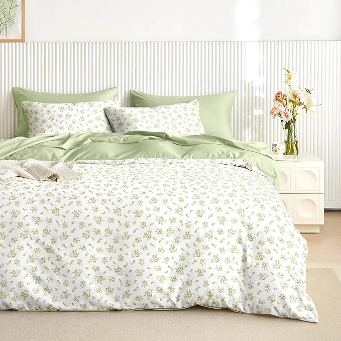 Expertly Made Wake In Cloud – Coquette Duvet Cover Set Floral Cottagecore Flower Shabby Chic Cute Aesthetic Soft Lightweight Bedding for Women Teen Girls 3-Piece White Green Queen Size Genuine
