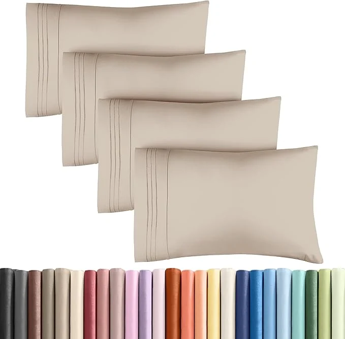 Enhanced Queen Pillow Cases Set of 4 – Ultra Soft Hotel Quality Pillowcase Covers – Comfy Cozy amp Wrinkle – Shrinkage Stain and Fade Resistant – Machine Washable Pillow Protectors – 4 Piece Set – Wheat Elite