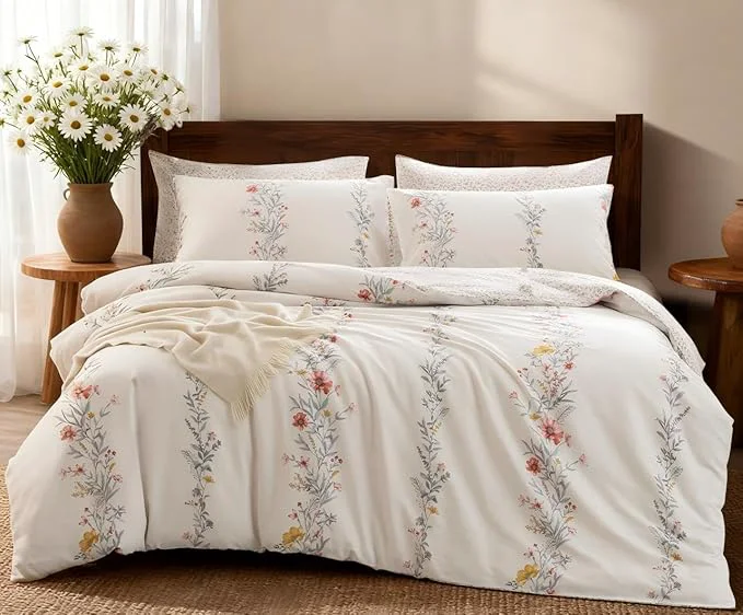 Efficient SLEEPBELLA Duvet Cover Set 600 Thread Count Cotton Red amp Yellow Floral Pattern Flower Reversible Comforter Cover Twin White Floral Pure