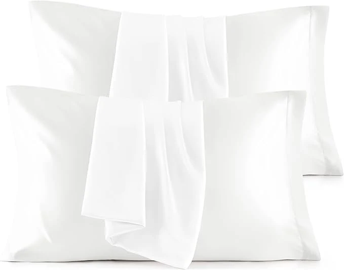 Smooth Bedsure Satin Pillowcase for Hair and Skin Queen – Pure White Silky Pillowcase Set of 4 with Envelope Closure Similar to Silk Pillow Cases Gifts for Women Men 20×30 Inches Eco-Friendly
