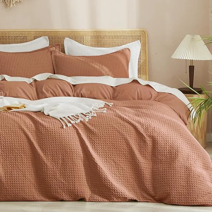 Trendy PHF Waffle Duvet Cover Set California King No Snagging Ultra Soft Luxury Textured Breathable Comforter Cover for All Season 3pcs Durable Bedding Duvet Set with 2 Pillow Shams 104 quot x98 quot Terra Cotta Comfortable
