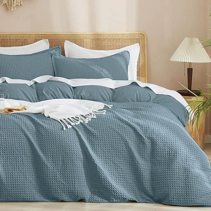 Fashionable PHF Waffle Duvet Cover Set King Size No Snagging Ultra Soft Luxury Textured Breathable Comforter Cover for All Season 3pcs Durable Bedding Duvet Set with 2 Pillow Shams 104 quot x90 quot Stormy Blue High-Quality