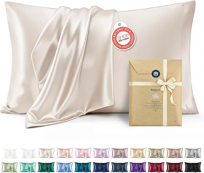 Original Bedsure King Size Satin Pillowcase Set of 2 – Beige Silky Pillow Cases for Hair and Skin with Envelope Closure Similar to Silk Pillow Cases Gifts for Women Men 20×36 Inches 2pcs Outstanding