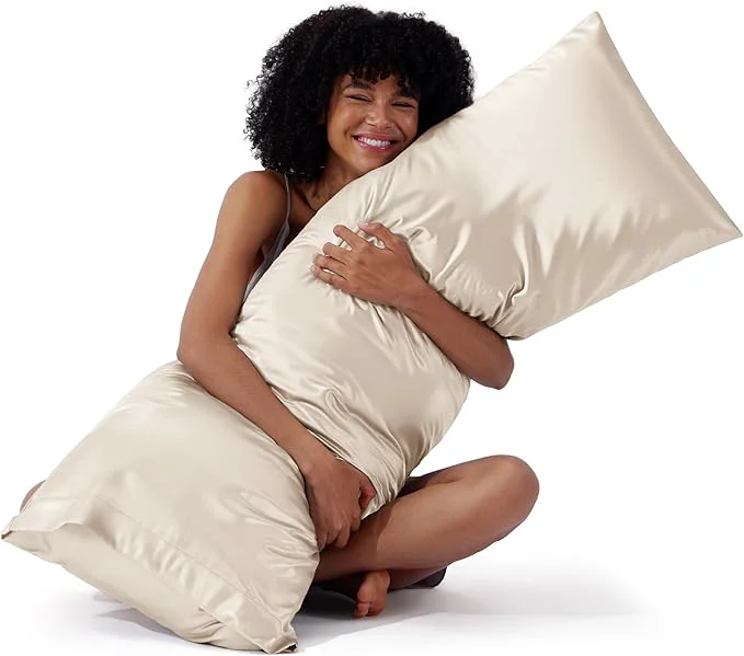 Sustainable Bedsure Body Pillow Cover 20×54 Inches – Beige Satin Similar to Silk Pillowcase for Hair and Skin Cooling and Silky Long Body Pillow Pillowcase with Envelope Closure Gifts for Women Men Relaxed