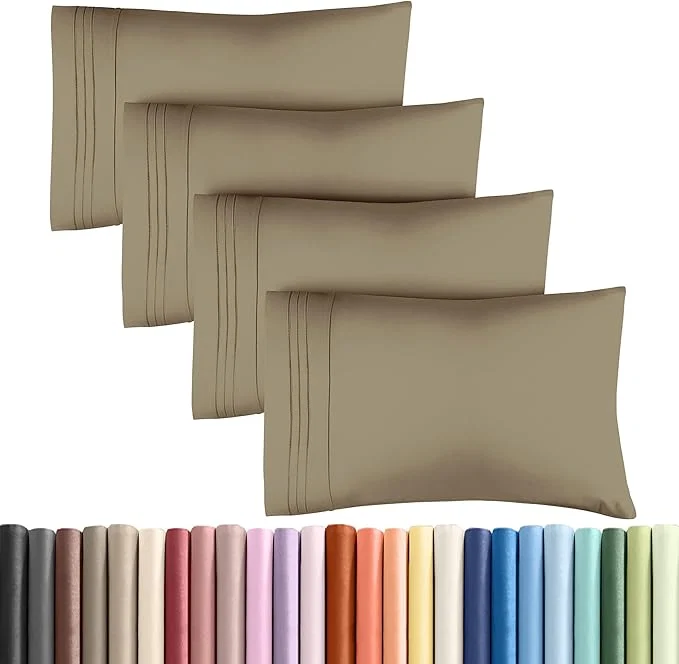 Queen Pillow Cases Set of 4 – Ultra Soft Hotel Quality Pillowcase Covers – Comfy Cozy amp Wrinkle – Shrinkage Stain and Fade Resistant – Machine Washable Pillow Protectors – 4 Piece Set – Khaki Fast