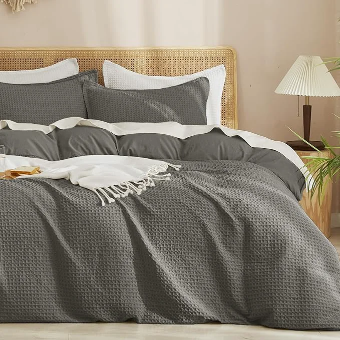 Crafted PHF Waffle Weave Duvet Cover Set Twin Twin XL Size No Snagging Ultra Soft Luxury Textured Breathable Comforter Cover for All Season 2pcs Durable Bedding Duvet Set with 1 Pillow Sham 68 quot x90 quot Grey Convenient