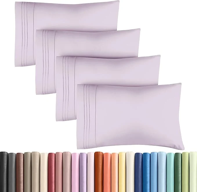 Reusable King Pillow Cases Set of 4 – Ultra Soft Hotel Quality Pillowcase Covers – Comfy Cozy amp Wrinkle – Shrinkage and Fade Resistant – Machine Washable Pillow Protectors – 4 Piece Set – Light Lavender High-Quality