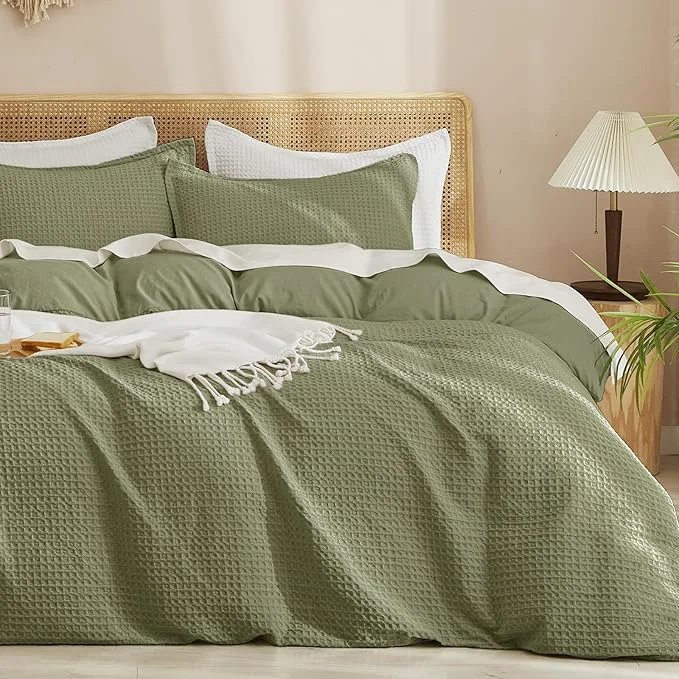 Consistent PHF Waffle Weave Duvet Cover Set Queen Size No Snagging Ultra Soft Luxury Textured Breathable Comforter Cover for All Season 3pcs Durable Bedding Duvet Set with 2 Pillow Shams 90 quot x90 quot Olive Green