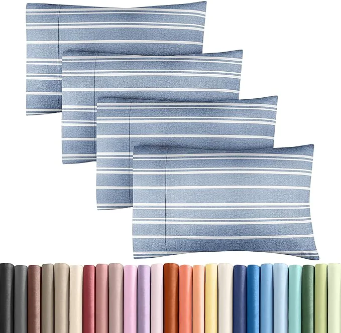 Trusted King Pillow Cases Set of 4 – Ultra Soft Hotel Quality Pillowcase Covers – Comfy Cozy amp Wrinkle – Shrinkage and Fade Resistant – Machine Washable Pillow Protectors – 4 Piece Set – Blue Stripes 3 Authentic