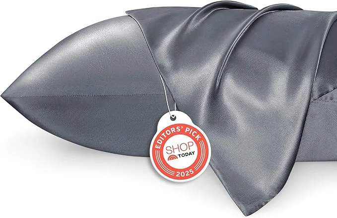 Expertly Made Bedsure Satin Pillowcase 2 Pack Similar to Silk Pillow Cases Standard Size Pillow Case for Sleeping Women with Envelope Closure Gifts for Women Men Space Grey 20×26 Inches Reusable