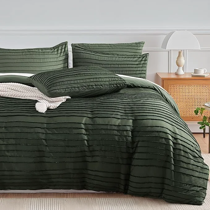 Proven NEXHOME PRO Duvet Cover Full 3 Pieces Boho Tufted Duvet Cover Set Soft and Lightweight Washed Microfiber Comforter Cover Set for All Season Olive Green 80 x 90 -No Comforter Elegant