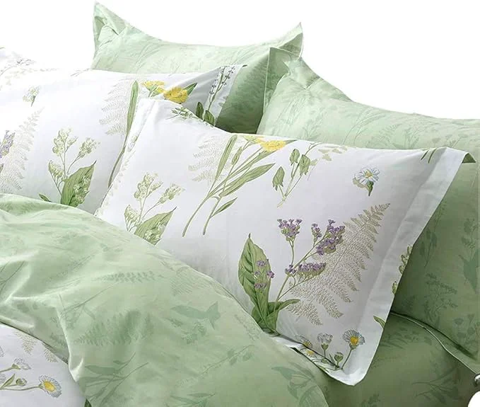Fine FADFAY Girls Floral Bedding Twin Duvet Cover Set Premium Cotton Green Floral Yellow Daisy Purple Lavender Flowers Bedding Set 3-Piece-1Duvet Cover amp 2Pillowcases Premium Material