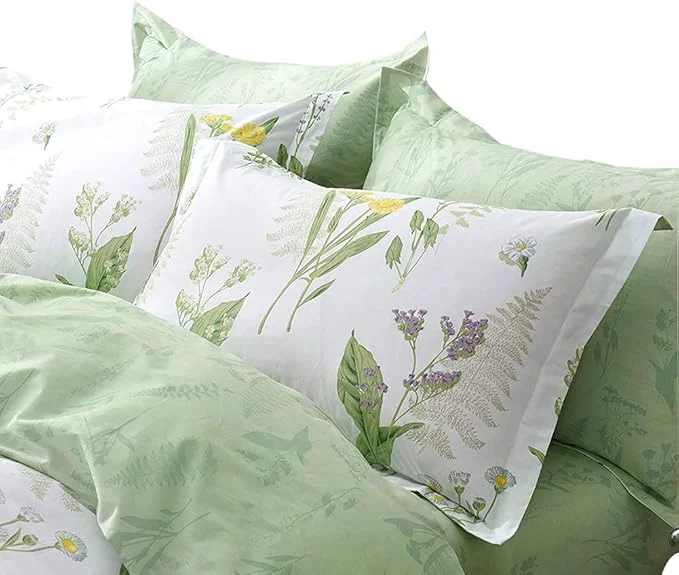 Original Design FADFAY Green Leaves Duvet Cover Set Premium Cotton Daisy and Lavender Flowers Target Bedding 3-Piece：1Duvet Cover（No Comforter） 2Pillowcases Twin XL Floral … Crafted