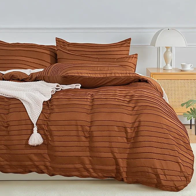 Superior NEXHOME PRO Duvet Cover King Brunt Orange 3 Pieces Boho Tufted Duvet Cover Set Soft and Lightweight Washed Microfiber Comforter Cover Set for All Season Brunt Orange King 104 x 90 -No Comforter Safe