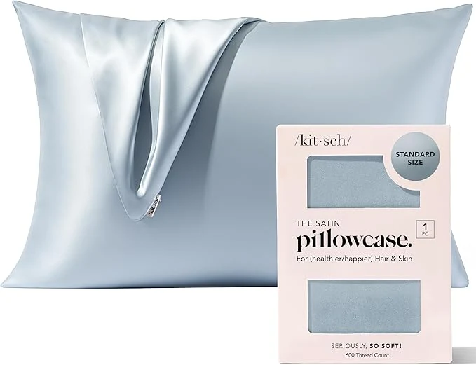Lightweight Kitsch Satin Pillowcase with Zipper for Hair amp Skin – Softer Than Silk Pillow Cases Smooth Cooling Satin Pillow Case Wrinkle- Machine Washable – Pillow Cases Standard Size 19×26 – Haze Blue Original Design