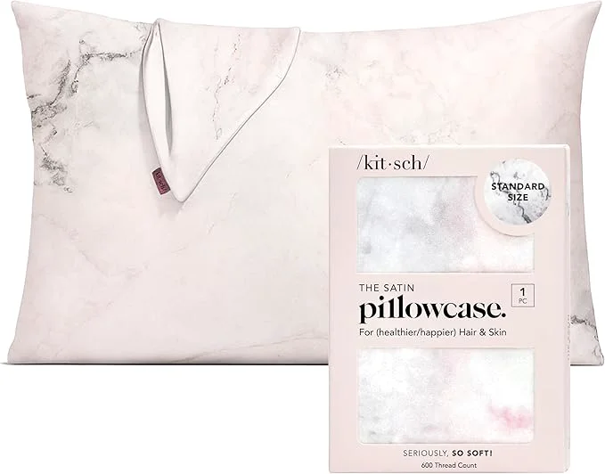 Practical Kitsch Satin Pillowcase with Zipper for Hair amp Skin – Softer Than Silk Pillow Cases Smooth Cooling Satin Pillow Case Wrinkle- Machine Washable – Pillow Cases Standard Size 19×26 – Marble Fine