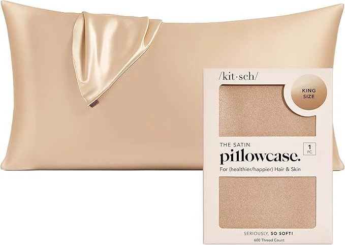 Solid Kitsch Satin Pillowcase with Zipper for Hair amp Skin – Softer Than Silk Pillow Cases Smooth Cooling Satin Pillow Case Wrinkle- Machine Washable – King Size Satin Pillow Case 19×36 – Champagne Flexible