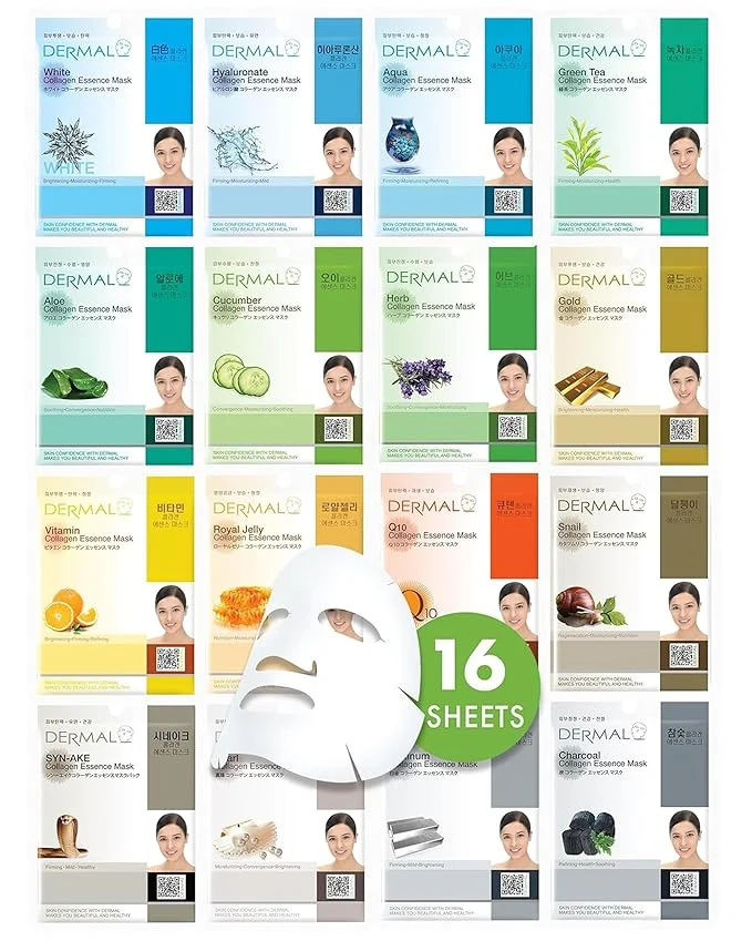 Professional DERMAL Collagen Essence Sheet Mask 16 Combo Pack Durable
